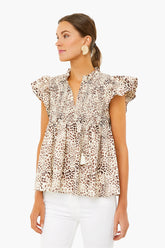 Day Calla Cheetah Flutter Sleeve Smocked Top